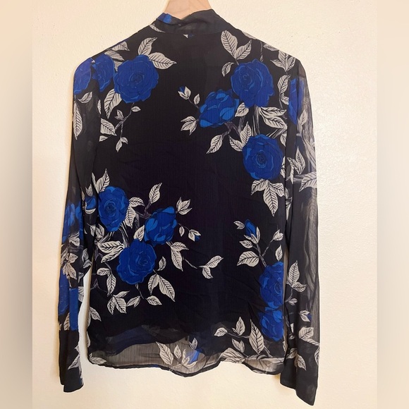 Jason Wu Blouse - Women's 4 Black Blue EUC - Floral Tie Neck Designer Luxury - Picture 10 of 11